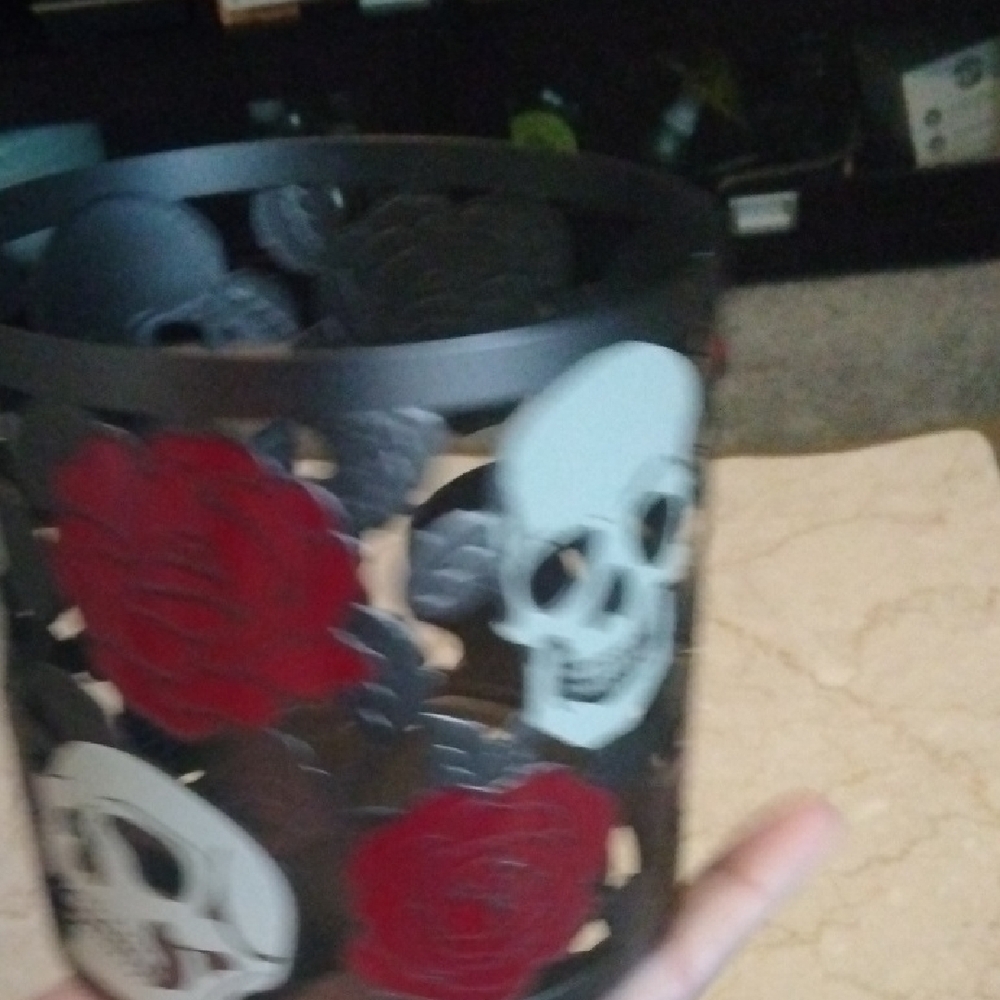 Black and Red Skull and Rose Candle Holder